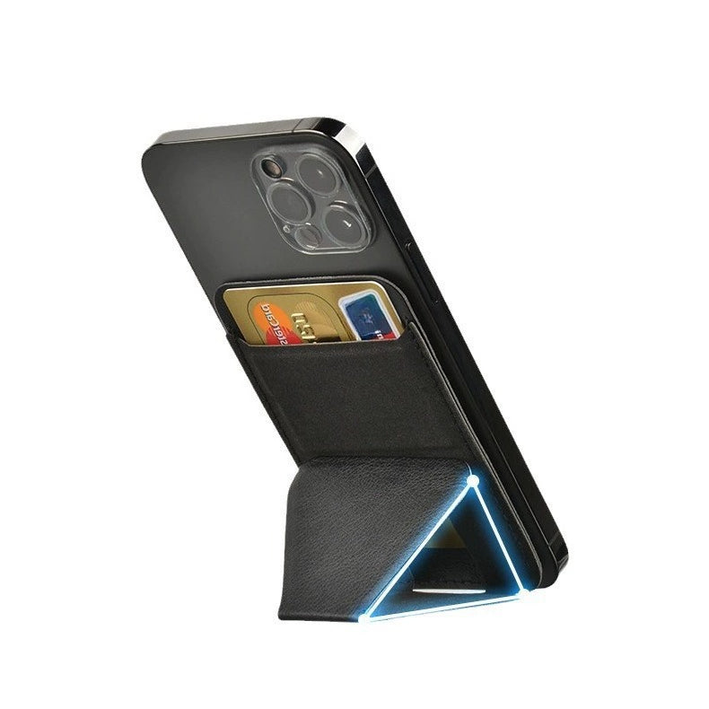 Magnetic wallet stand for MagSafe-compatible iPhones.