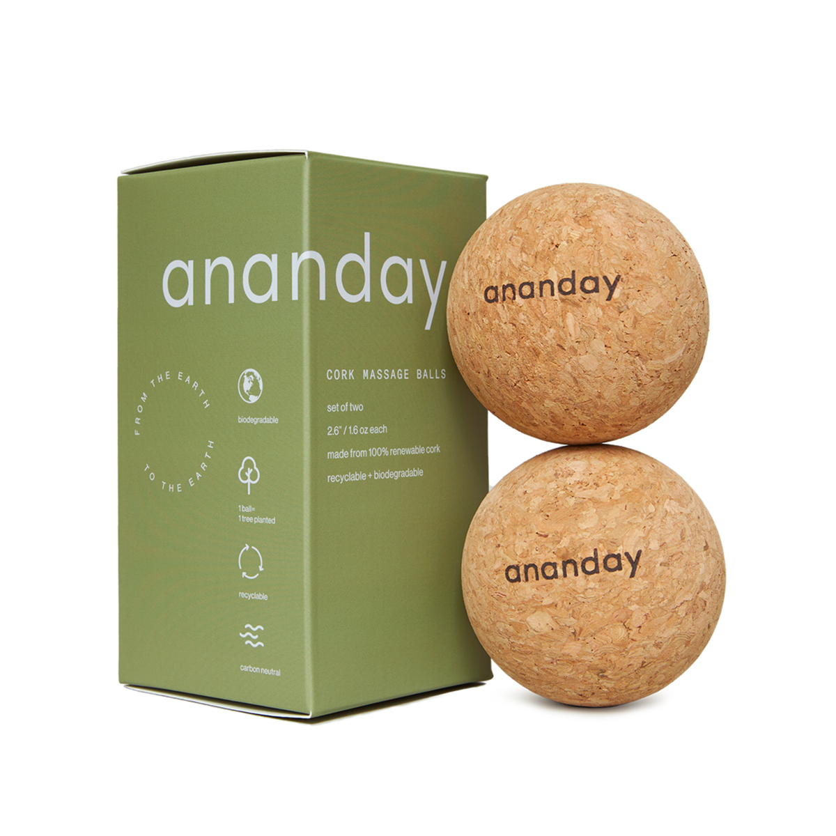 Two cork massage balls from Motion Supply.