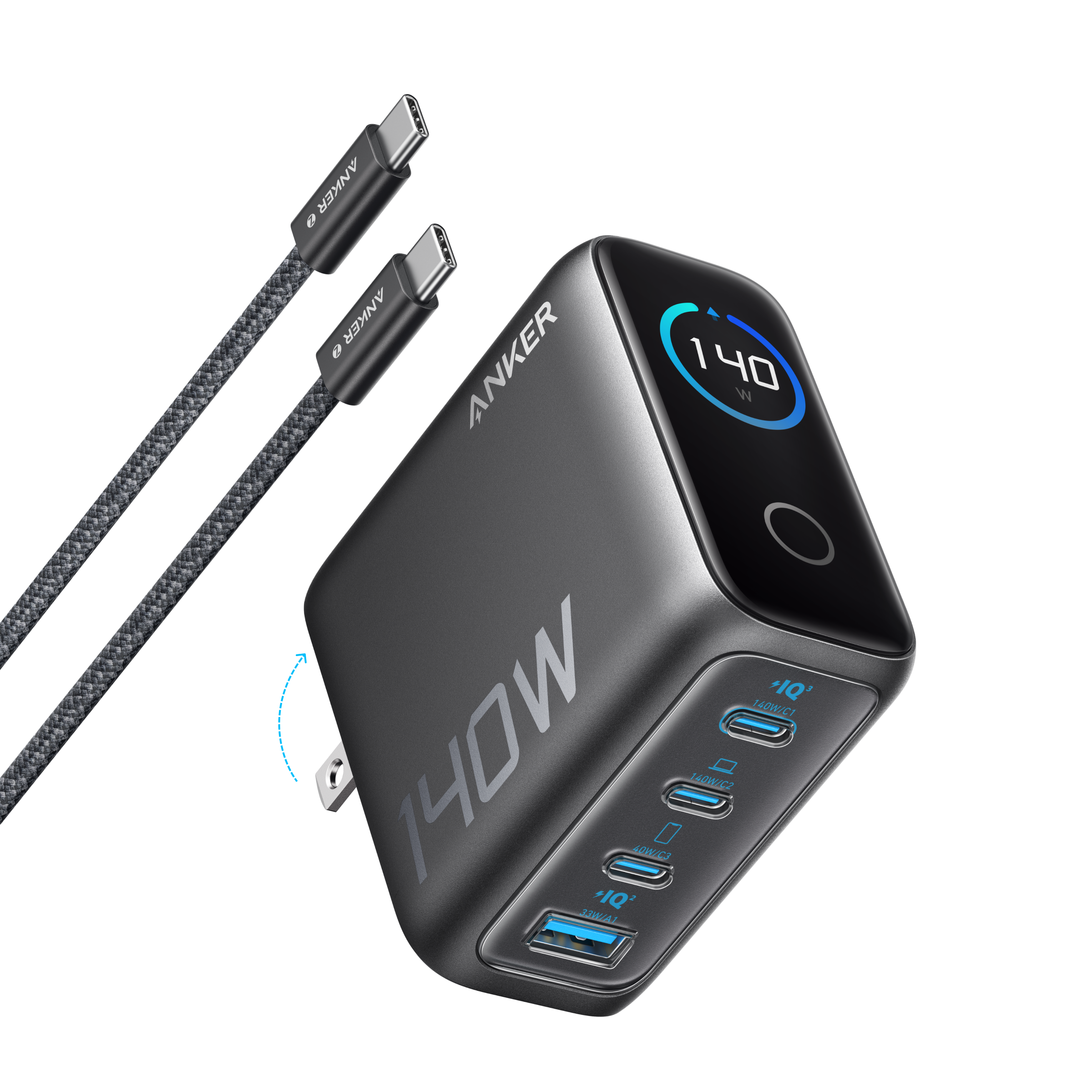 Anker 140W four-port wall charger with USB-C cable