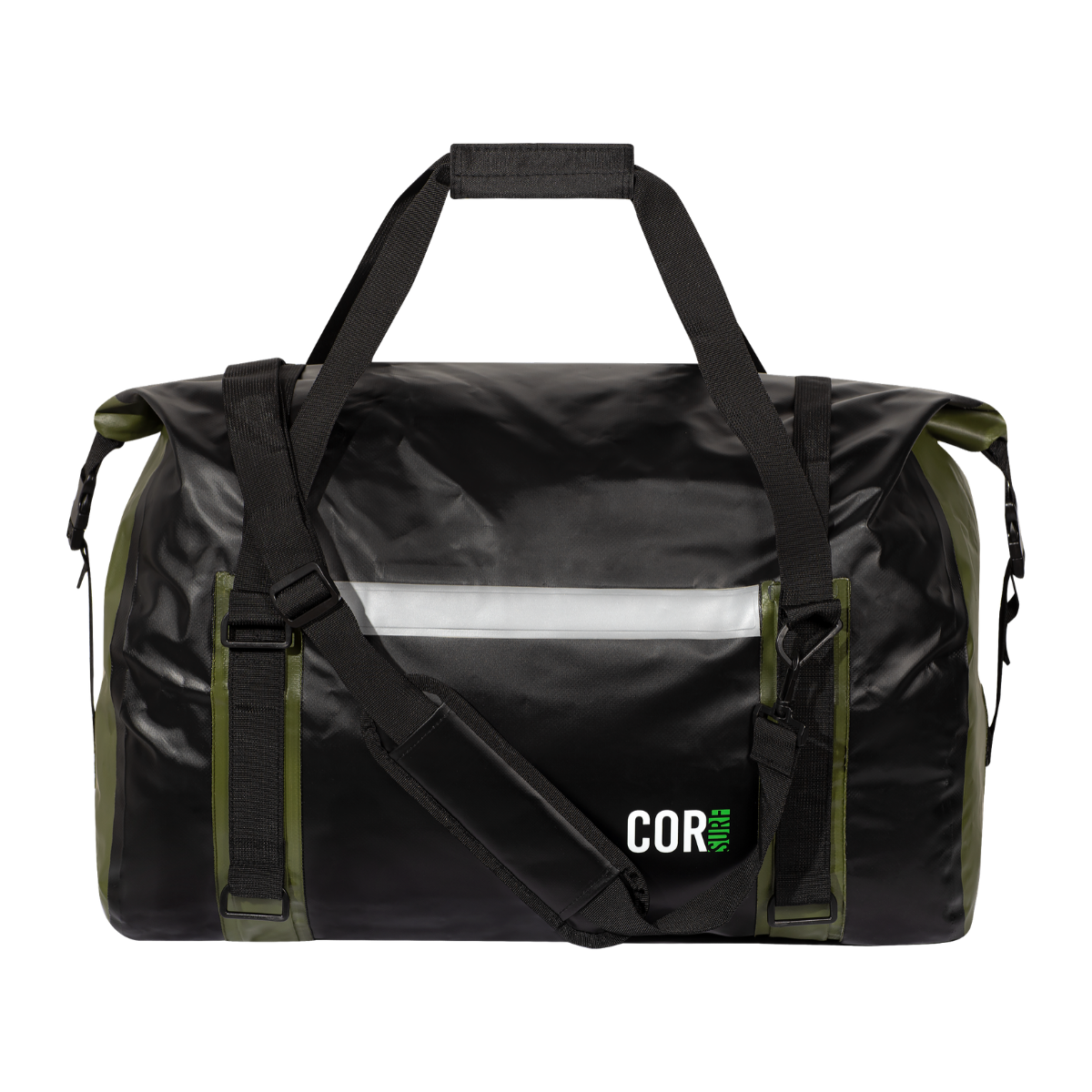 Green COR Surf waterproof roll-top dry duffel bag shown against a white background.
