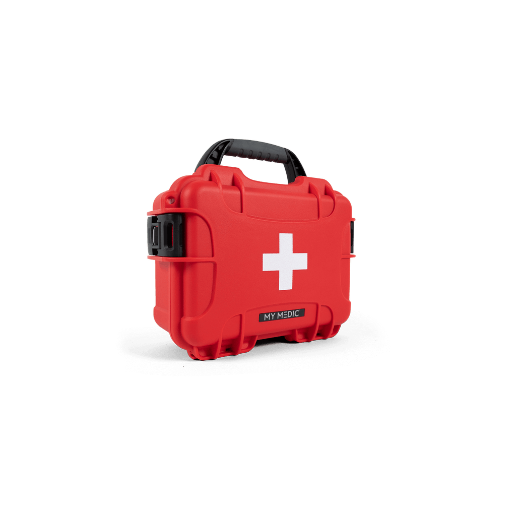 Red MyFAK Mini Pro first aid kit in a protective case.