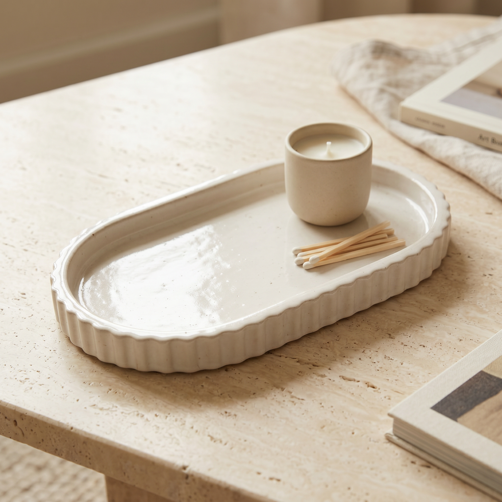 Scalloped Oblong Catchall Tray - Gypsum White