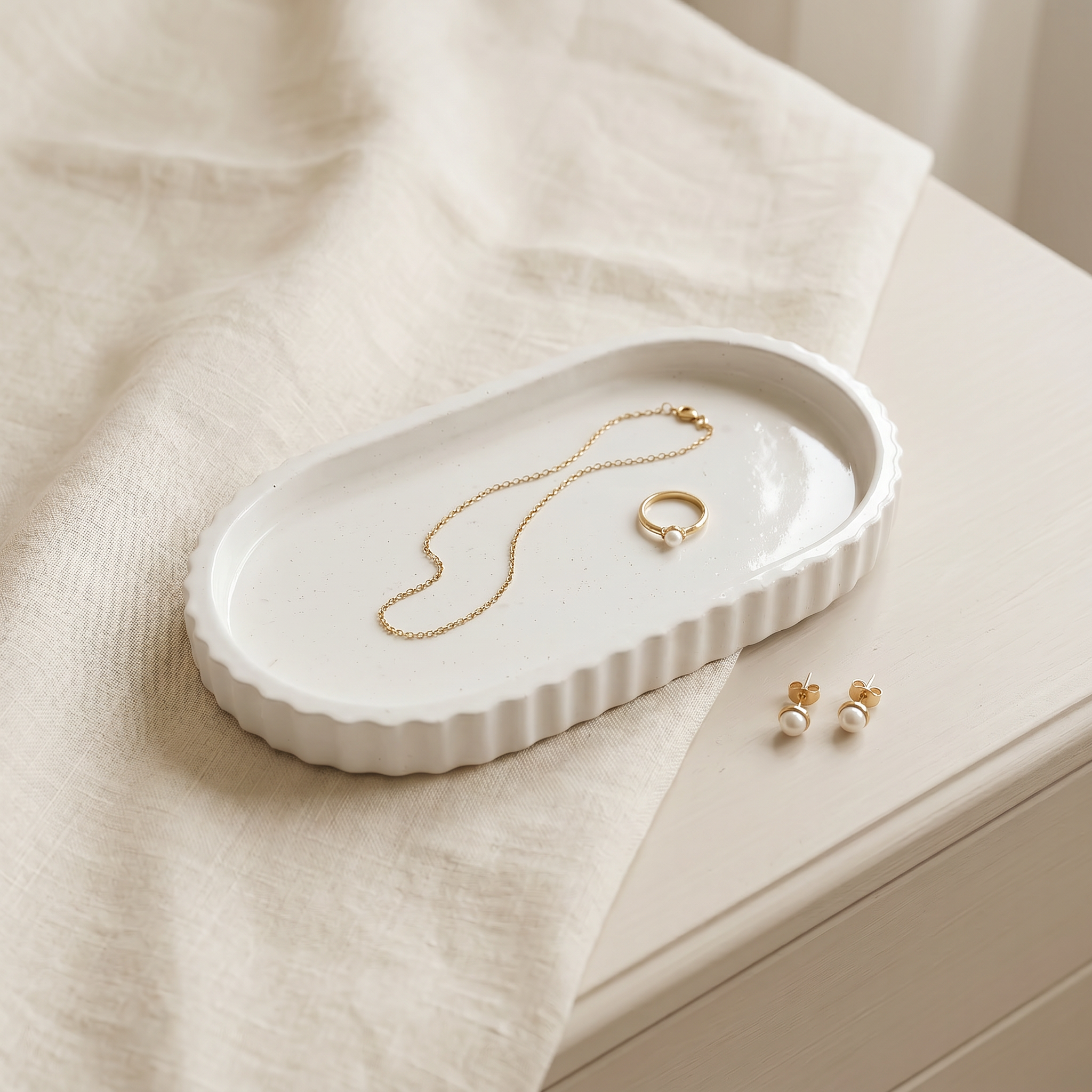 Scalloped Oblong Catchall Tray - Gypsum White